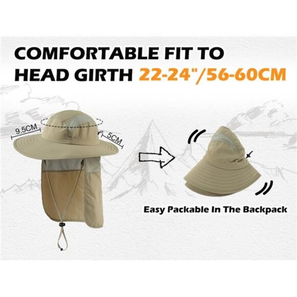 Home Prefer Mens UPF 50+ Sun Protection Cap Wide Brim Fishing Hat with Neck - Picture 6 of 7